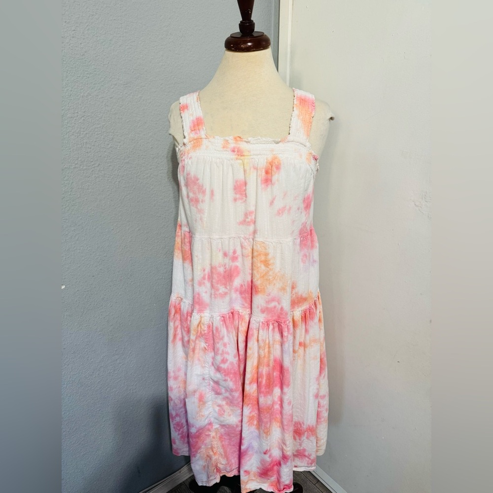 Old Navy Women Pink & White Smocked Tiered Relaxed Fit Maxi Dress Size S